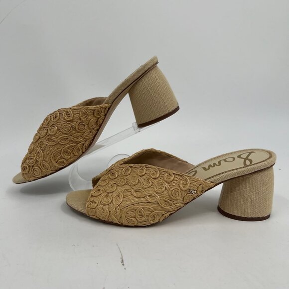 Sam Edelman Beige Wicker Heeled Peep Toe Mules | Size 10 - Picture 11 of 11